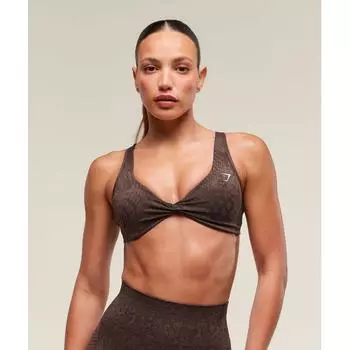 Gymshark Adapt X Whitney Animal Seamless Twist Front Bra Archive Brown Soft Brown B3b3g Nc4p XS