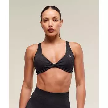 Gymshark Adapt X Whitney Animal Seamless Twist Front Bra Asphalt Grey Black B3b3g Gc8d XS
