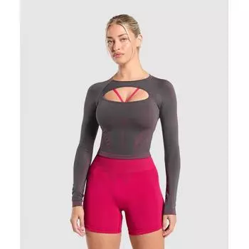 Gymshark Apex Contrast Long Sleeve Top Asphalt Grey Build Pink Null B1b7n Gcwm XS