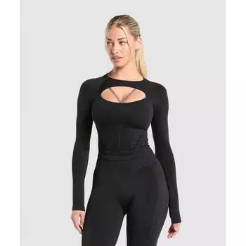 Gymshark Apex Contrast Long Sleeve Top Black Brushed Grey Null B1b7n Bcjj XS