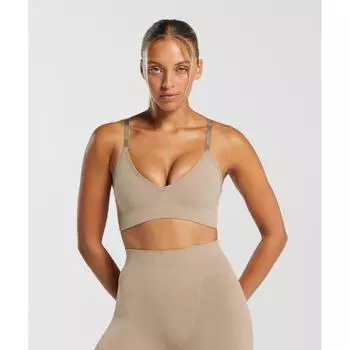GYMSHARK Бесшовный бюстгальтер без косточек с V-образным вырезом Цементно-коричневый B6A7K NBZD XS