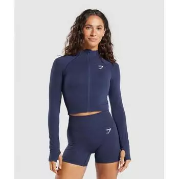 Gymshark Бесшовный свитер средней длины Vital на молнии, темно-синий меланжевый B5a9q Ucw7 XS