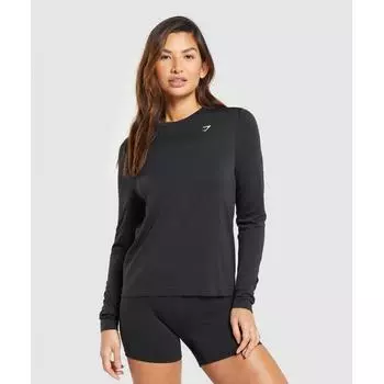 GYMSHARK Бесшовный топ с длинными рукавами на каждый день, черный B8A4Q BB2J XS