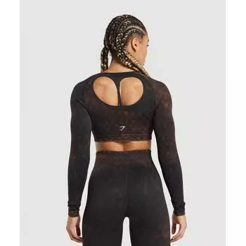 GYMSHARK Бесшовный топ с длинными рукавами в клетку, черный B6A1S BB55 XS