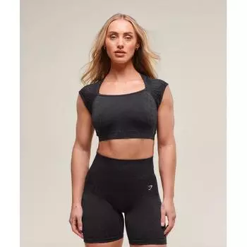 Gymshark Бесшовный укороченный топ Adapt X Whitney Animal Black Asphalt Grey B3b2h Bc3c XS