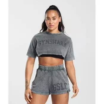 GYMSHARK Collegiate Shadow Washed Crop Top Asphalt Grey B7A2C GCSD