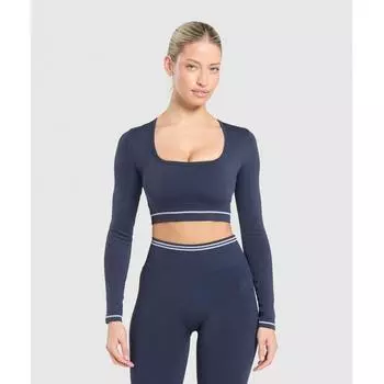 Gymshark Contrast Seamless Crop Top Heavy Blue B2c1f Uctn XS