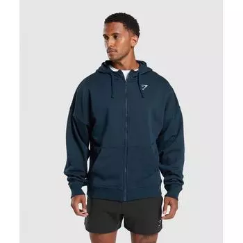 GYMSHARK Crest Oversized Толстовка на молнии Темно-синяя A5A9T UB9P S