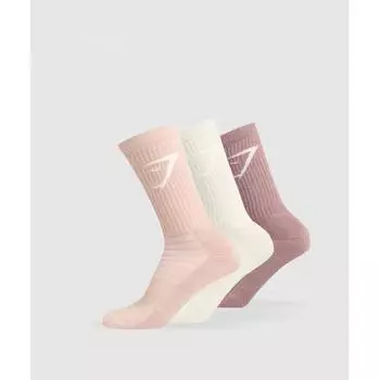 Gymshark Crew Socks 3pk Chestnut Pink Rest Pink Oat White I3a3p Kcq2 S