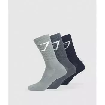 Носки Gymshark Crew 3 пары, темно-синие, железно-голубые, джинсово-серые I3a3p Uc0f S