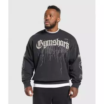 Gymshark Distressed Graphic Crew Black Acid Wash A7a1l Bb4v M