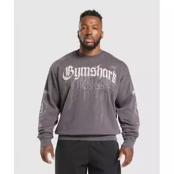 Gymshark Distressed Graphic Crew Brushed Purple Acid Wash A7a1l Pb3z S