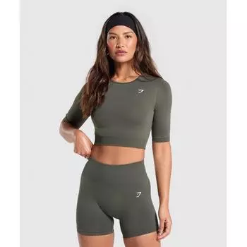 Gymshark Everyday Seamless Crop Top Strength Green B8a4p Ecjh XS