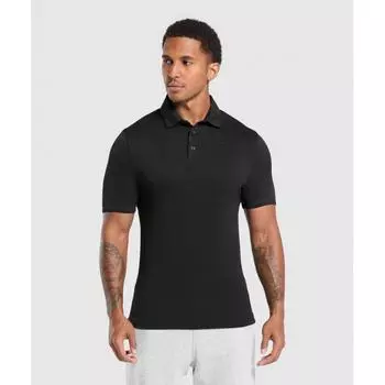 Gymshark Flat Knit Polo Shirt Black A1b8f Bb2j S