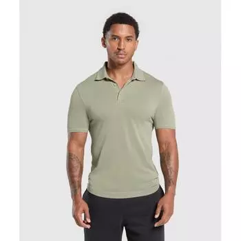 Gymshark Flat Knit Polo Shirt Chalk Green A1b8f Ech9 XS