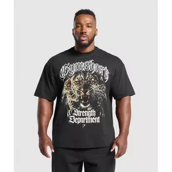 Gymshark Футболка большого размера с принтом животных STRENGTH DEPARTMENT, черная A1c4w Bb2j M