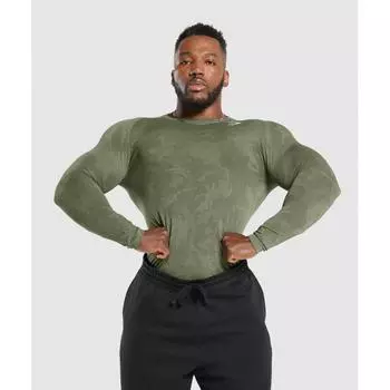 Gymshark Футболка Geo Seamless с длинным рукавом Core Olive Deep Olive Green A5a2c Ecdl XS