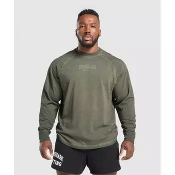 Gymshark Футболка Heavyweigh с длинным рукавом, цвет: зеленый, A6a7v Ec1p XS