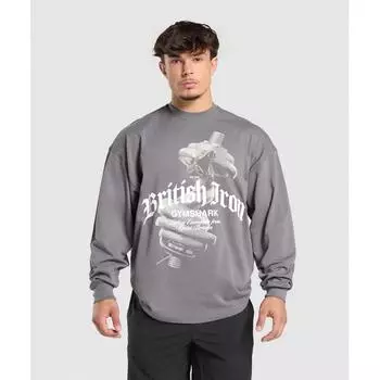 Gymshark Футболка с длинным рукавом BriTish Iron, матовая серая A7a1q Gchk S