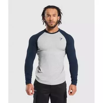 GYMSHARK Футболка с длинным рукавом реглан Светло-серый Core Marl Navy A6A6P GB9M XS