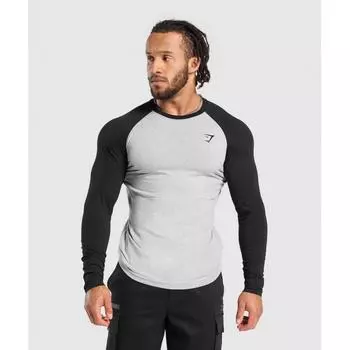 GYMSHARK Футболка с длинным рукавом реглан Светло-серый Core Marl Black A6A6P BCLN XS