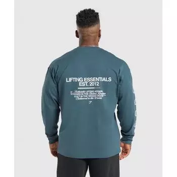 Gymshark Футболка с длинным рукавом с принтом METAL LIFting, цвет карго синий A7A1S UCTP XS