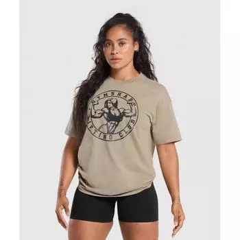 Gymshark Футболка Strong Girl Lifting Club с рисунком песочно-коричневого цвета B2B8Q NBZS