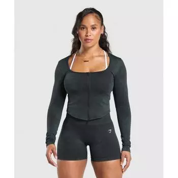 Gymshark Gains Seamless Zip Up Black B9a1w Bcph XS