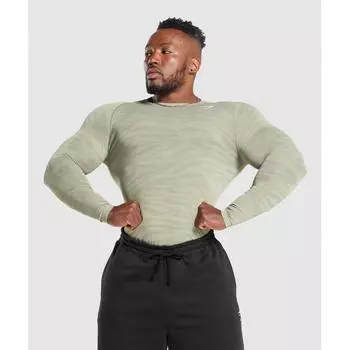 Gymshark Geo Animal Seamless Long Sleeve T shirT Chalk Green uniT Green A6a7r Ecv7 XS