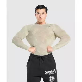 GYMSHARK Geo Бесшовная футболка с длинным рукавом Галечно-серый цементно-коричневый A5A2C GB79