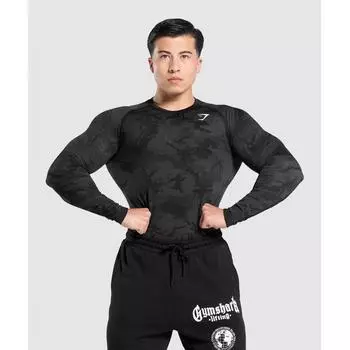 GYMSHARK Geo Бесшовная футболка с длинным рукавом Черный Угольно-Серый A5A2C BBF9 XS