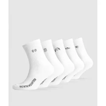 Gymshark Graphic Conditioning Crew Socks 5pk White I3a9q Wb57 S