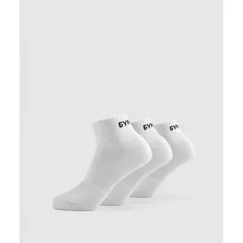 Gymshark Gs Jacquared Quarter Socks 3pk White I2a7c Wbbm S
