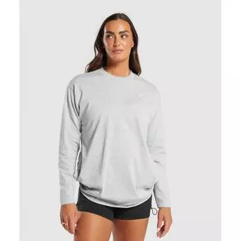 Gymshark Heavyweight Cotton Long Sleeve Top Light Grey Marl B9a5w Gchr XS