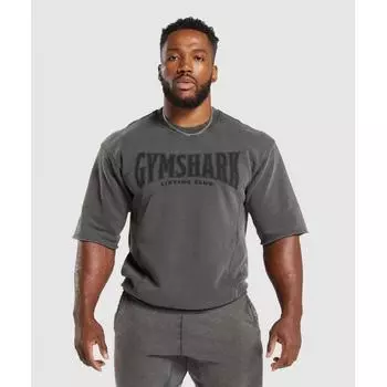 GYMSHARK Heritage с мытым коротким рукавом, серый оникс A4A8D GB8N