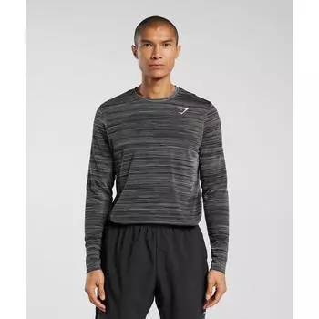 GYMSHARK Хизер Бесшовная футболка с длинным рукавом Черная светло-серая меланжевая A4A6I BB21