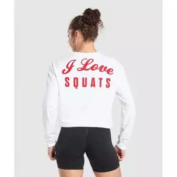 Gymshark I Love Squats Long Sleeve Skater whIte B1c9j Wb57 XXS