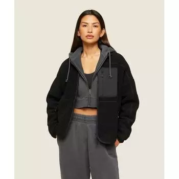 Gymshark Куртка Sherpa на молнии, черная B2c2g Bcbf XS