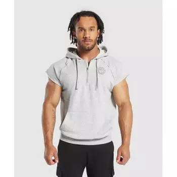 Gymshark Legacy 1 4 Zip Cap Sleeve Hoodie Light Grey Core Marl A1b5l Gbcn XS