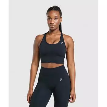 Gymshark Lift Seamless Midi Tank With Shelf Midnight Blue Black Marl B2c9q Ucvj XS