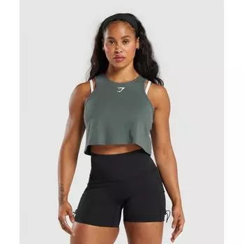 Gymshark Lifting Essential Cotton Crop Tank Slate Teal B7a1j Tbnh XS