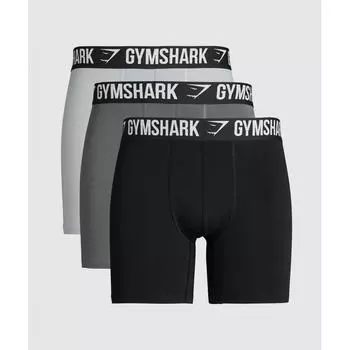 Gymshark Long Boxer Brief 3pk Black Pitch Grey Light Grey A5a8c Bccw XS