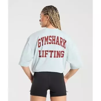 GYMSHARK Мешковатая футболка большого размера с лифтинговым рисунком, свежий синий B1B8Z UCMN