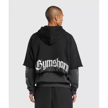 Gymshark Многослойная толстовка с капюшоном на молнии черного цвета с серым асфальтом A1b5p Bcyl S