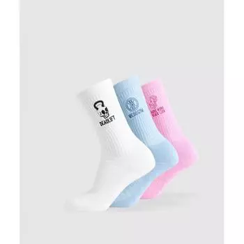 Gymshark Носки Character Crew Sock 3pk White Gentle Blue Sour Pink I1c1d Wdwn S