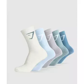 Gymshark Носки для экипажа 5 пар классических синих отдыхающих синих металлических фиолетовых нежно-голубых мягких белых I3a1y Udc1 S
