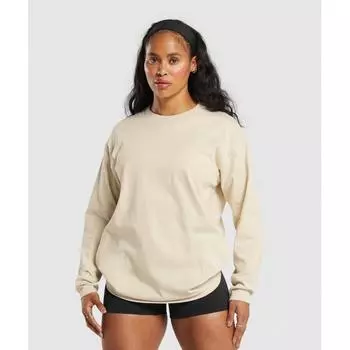 GYMSHARK Плотный хлопковый топ с длинными рукавами из экрю-белого цвета B9A5W WCC9 XS