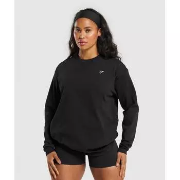 GYMSHARK Плотный хлопковый топ с длинными рукавами, черный B9A5W BB2J XS