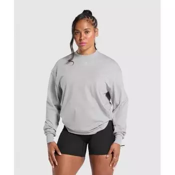Gymshark Power Oversized Long Sleeve Top Silver Grey Acid Wash Small Ball B9a6e Gcw0 XS