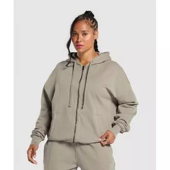 Gymshark Power Oversized Zip Hoodie Linen Brown Acid Wash B9a6l Ncbb S